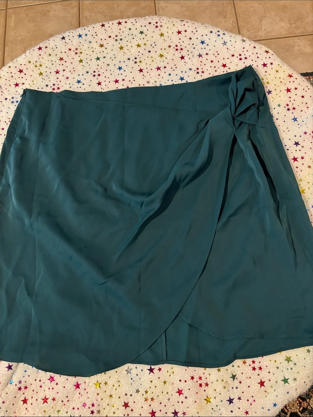 NWOT Asymmetrical dark green Wrap Skirt with Side Knot Detail